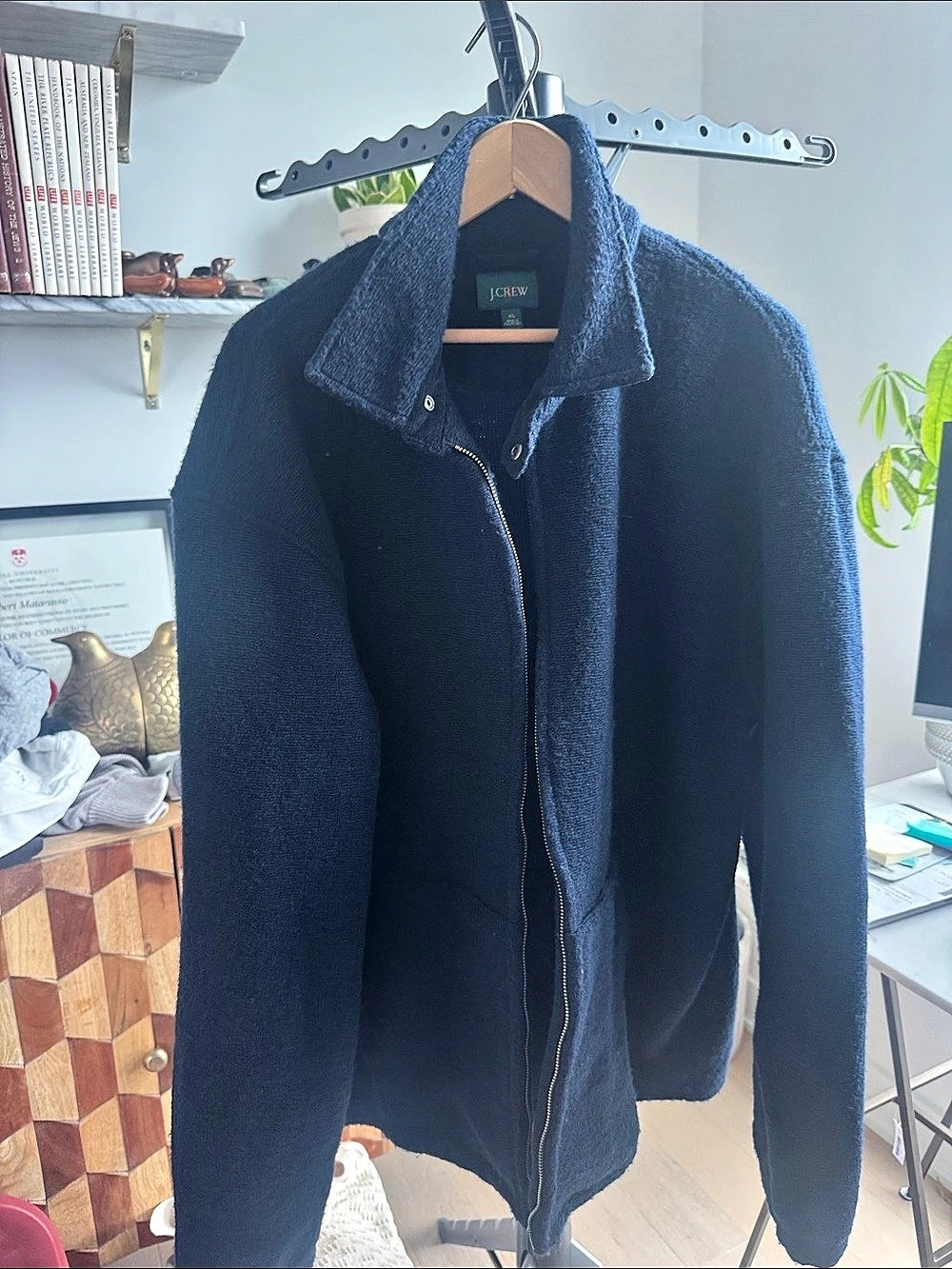 J.Crew Wool-blend sweater fleece jacket in Blue Size XL